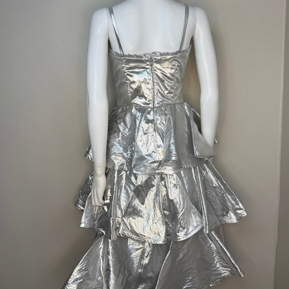 Vintage 1980s Silver Lame Dress, Joy Stevens Size Small, 80s Prom - Picture 2 of 7